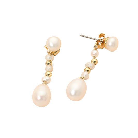 18K Gold-Dipped Freshwater Pearl Drop Earrings-Bernadette