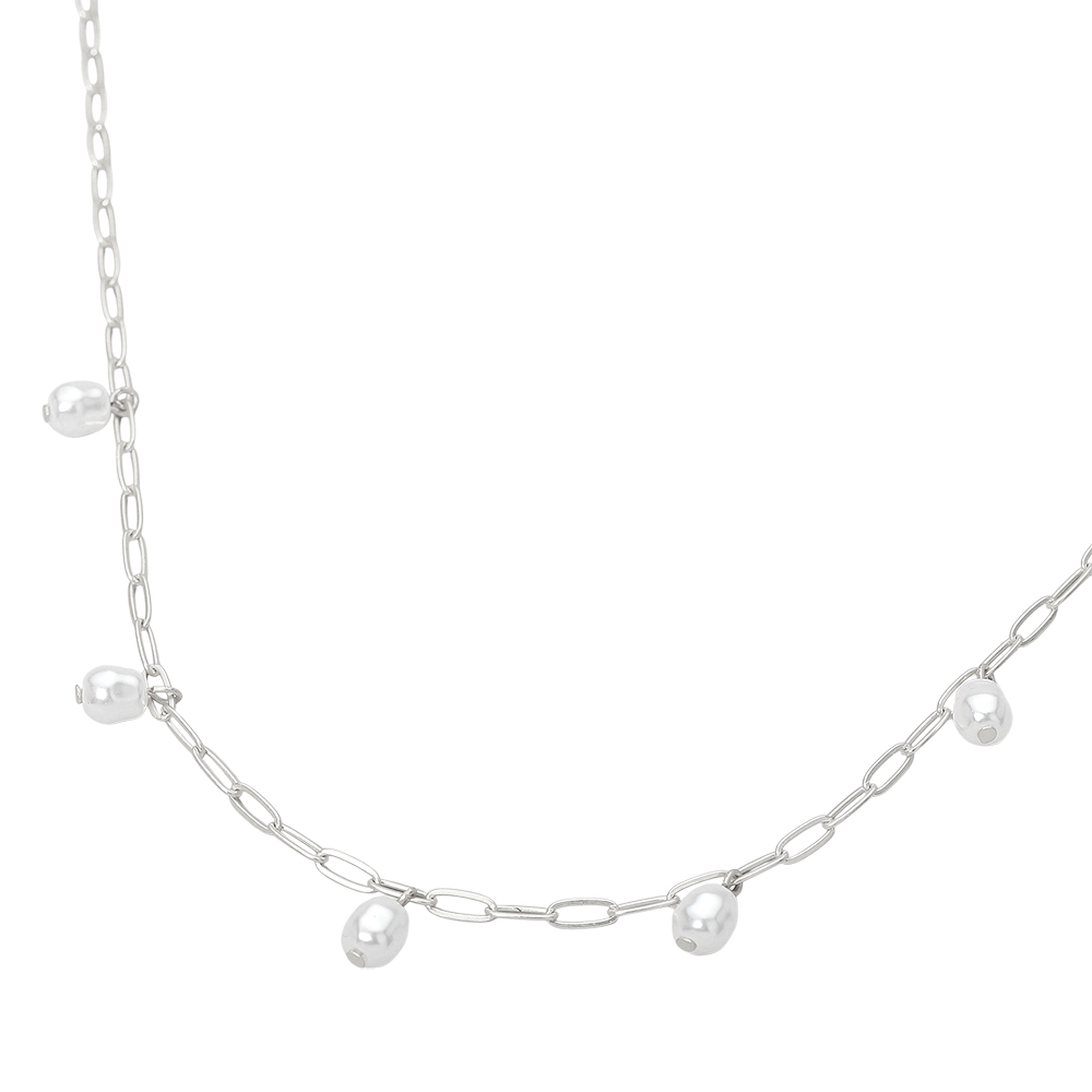 Paper chain Pearl Necklace silver