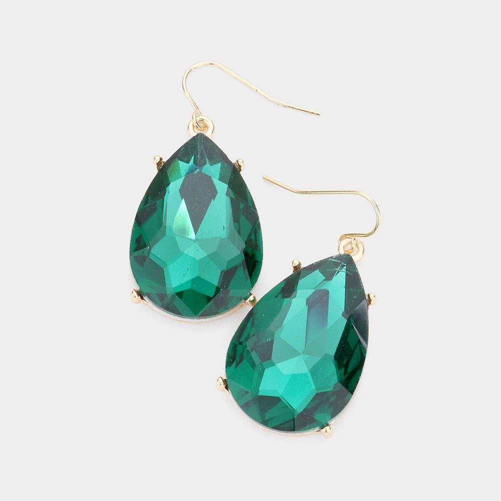 Tear drop emerald crystal earrings- Lovisha