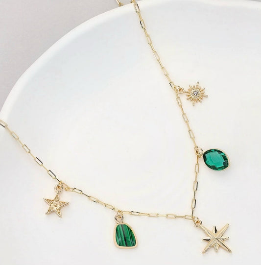 North Star & Emerald Charm Necklace