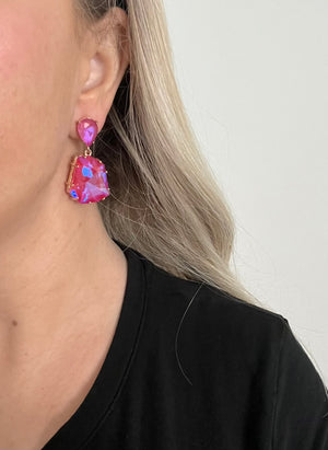 Pink Blue AB crystal earrings-Valeria