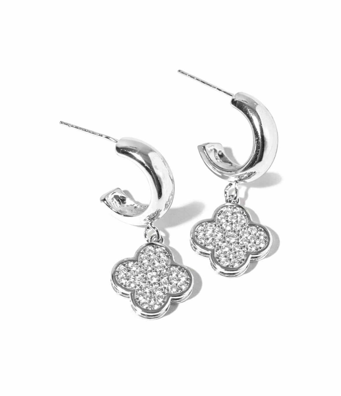 White gold clover earrings-Sharon