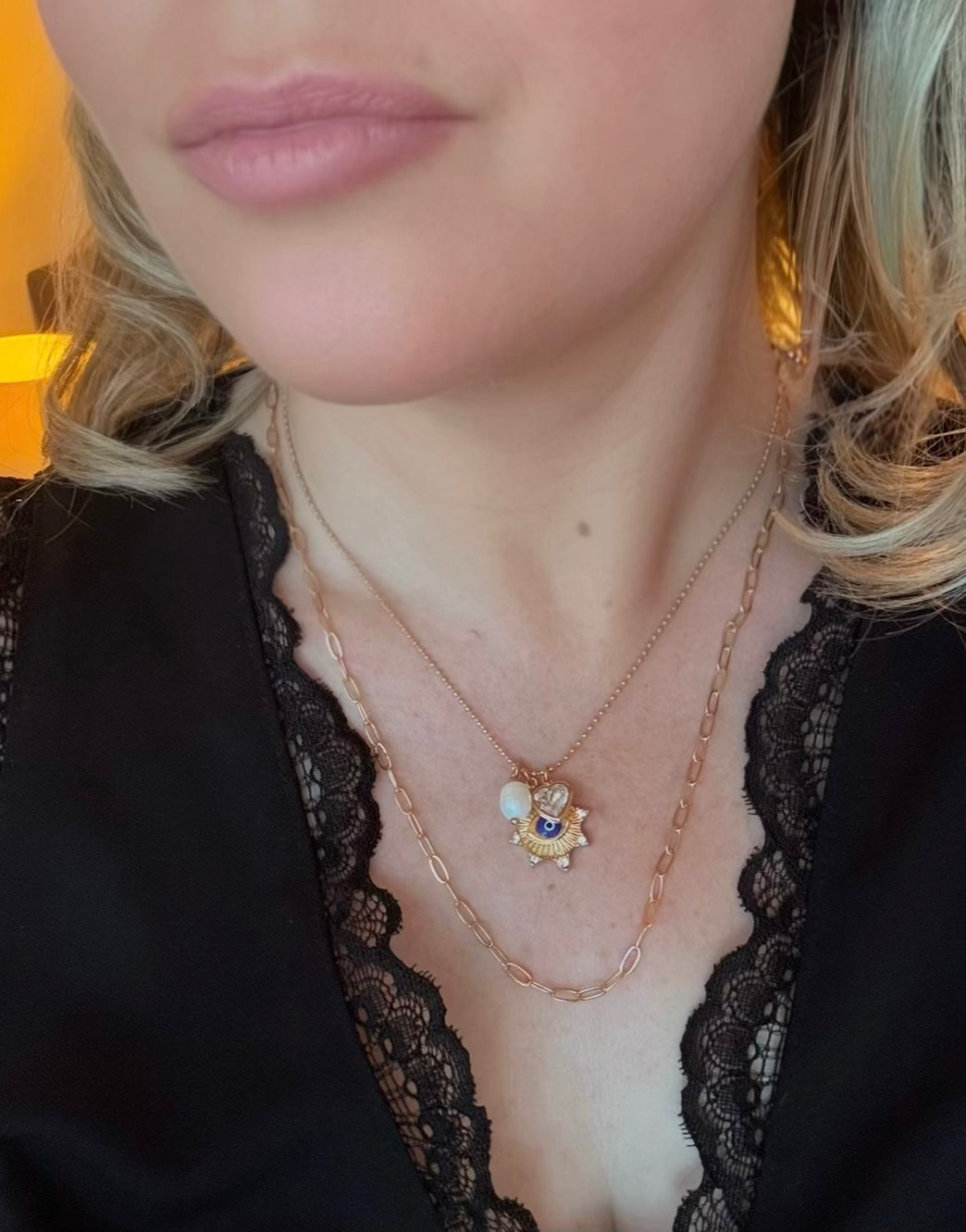 Pearl Evil Eye Necklace-Mayra