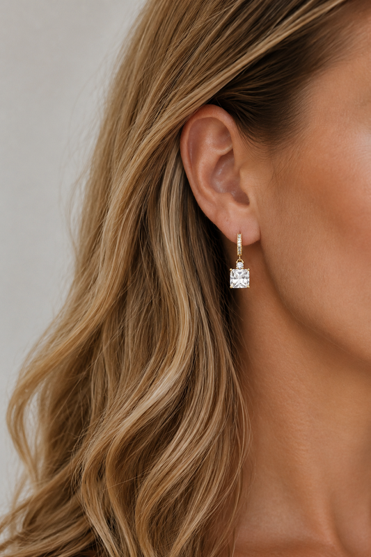 Gold Dipped Crystal Drop Huggie Earrings
