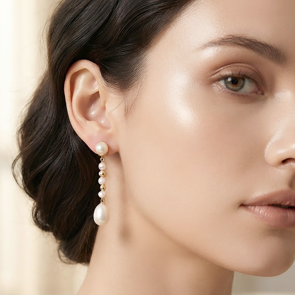 18K Gold-Dipped Freshwater Pearl Drop Earrings-Bernadette