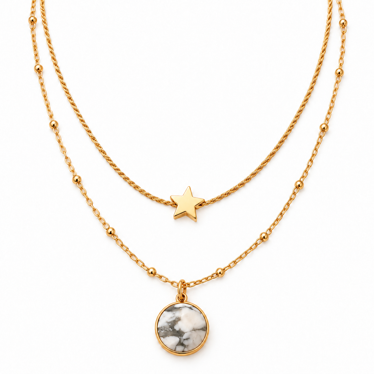 Howlite & Star Layered Necklace-Lisa