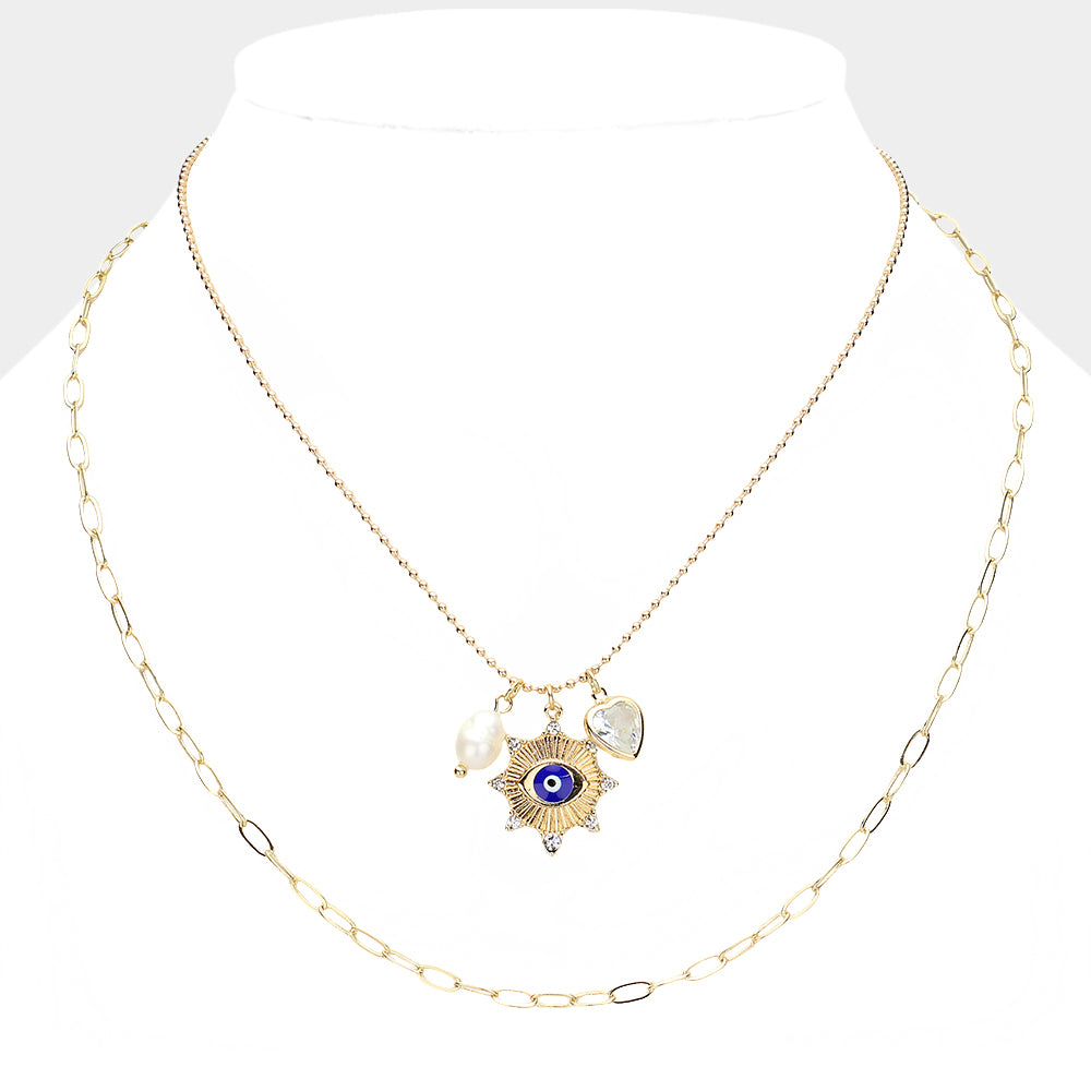 Pearl Evil Eye Necklace-Mayra