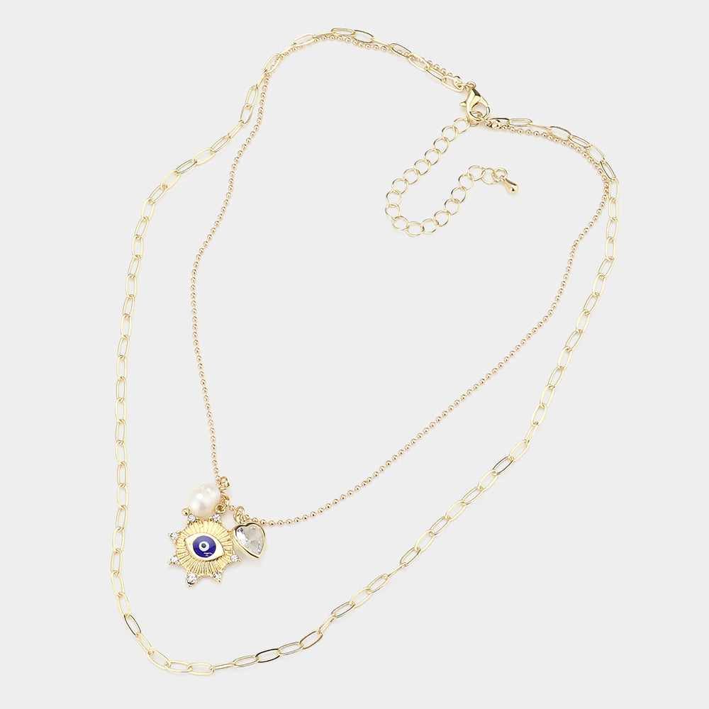 Pearl Evil Eye Necklace-Mayra