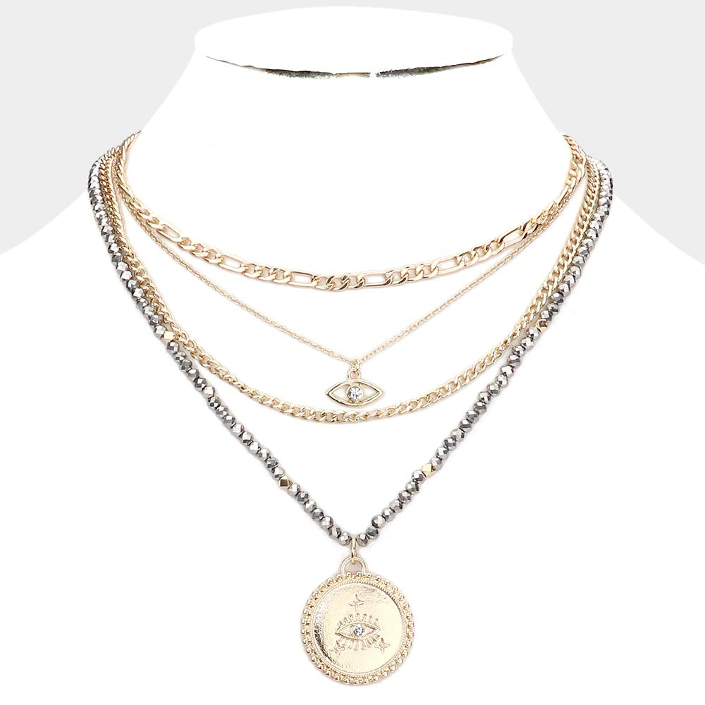 Evil Eye Pendant Multi Layered Necklace-Elva