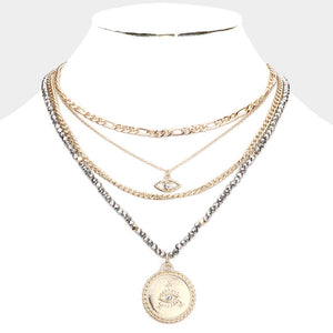 Evil Eye Pendant Multi Layered Necklace-Elva