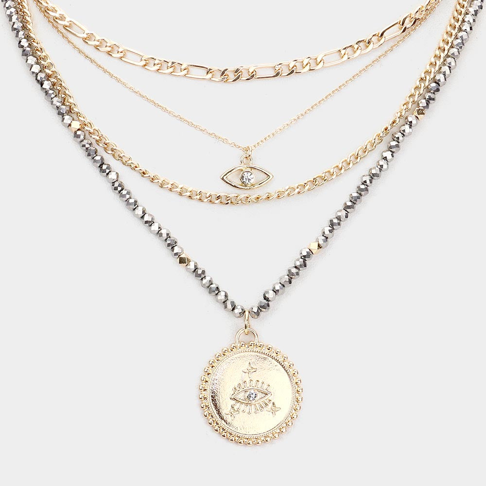 Evil Eye Pendant Multi Layered Necklace-Elva