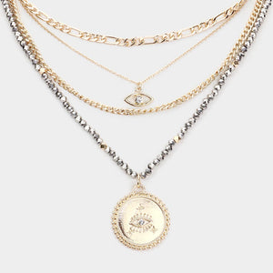 Evil Eye Pendant Multi Layered Necklace-Elva