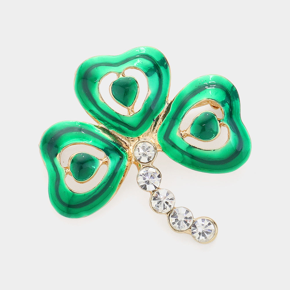 crystal shamrock brooch