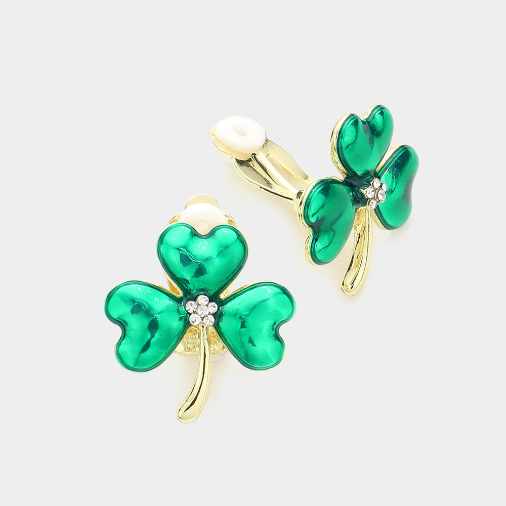 Enamel gold shamrock earrings