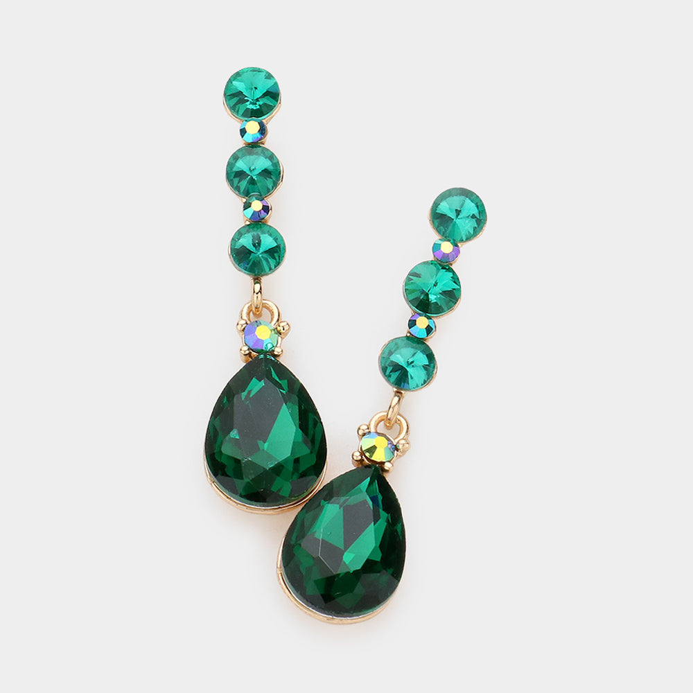 Emerald crystal drop earrings- Shayla