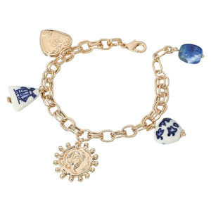 Ceramic Metal Heart Locket Sun Charm Station Bracelet