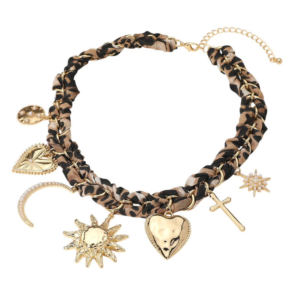 Leopard print charm necklace 