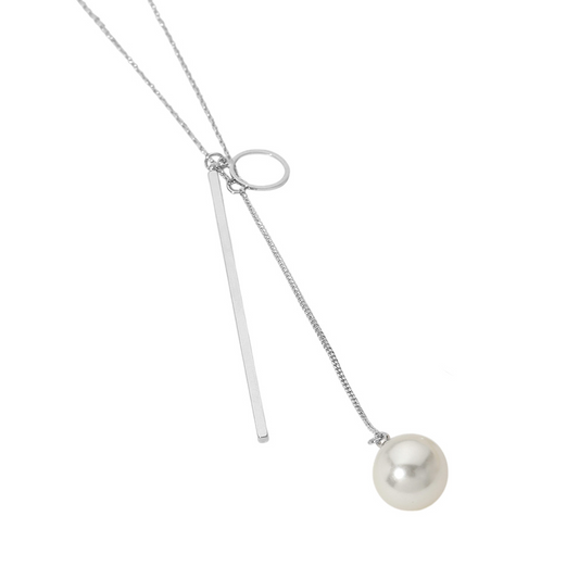 Long silver Pearl pendant- Vickie
