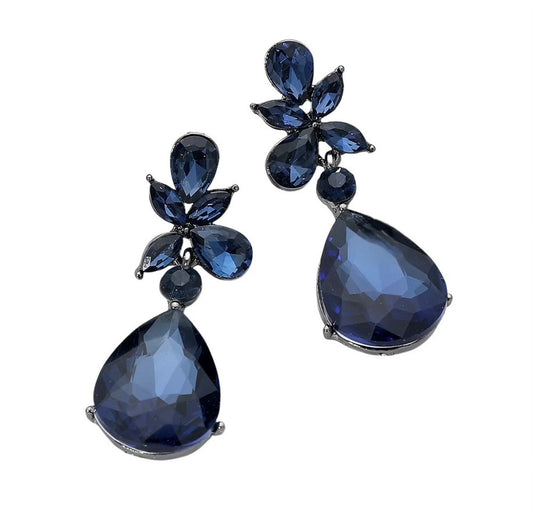 Teardrop navy crystal earrings-Irene