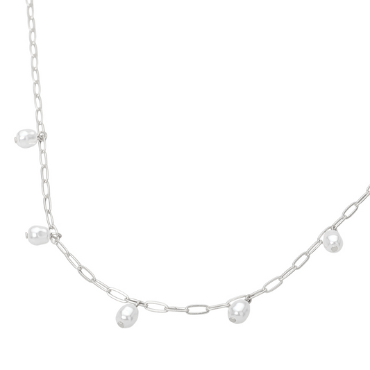 Paper chain Pearl Necklace silver