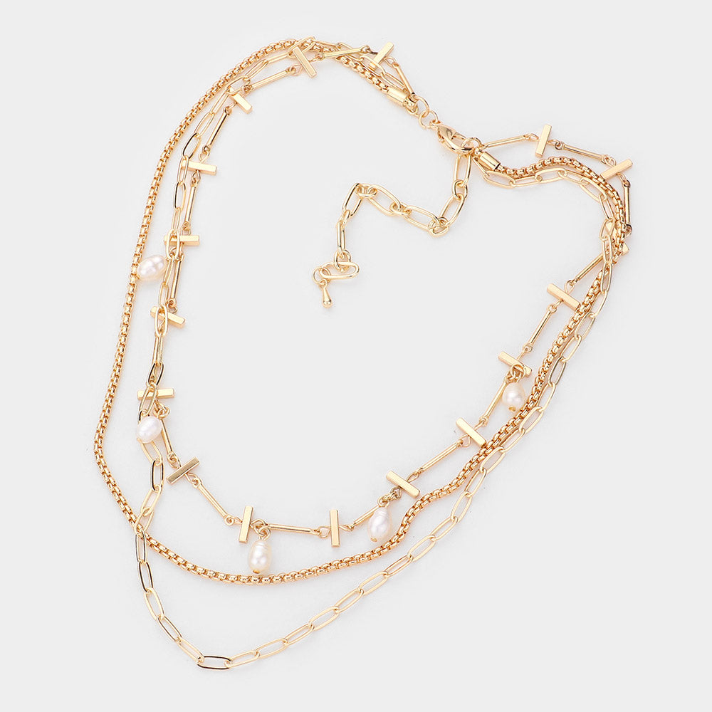 Freshwater Pearl Triple Layered Necklace-Alessia