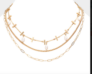 Freshwater Pearl Triple Layered Necklace-Alessia