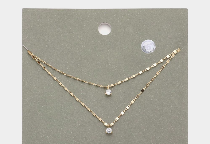 Round Stone Pendant Double Layered Necklace-Chiara