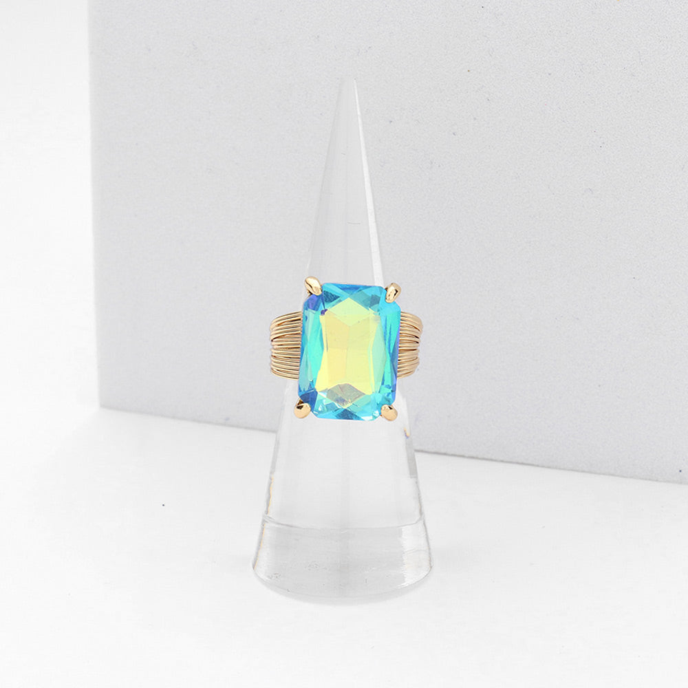 Emerald Cut Stone Adjustable Ring-Iryna
