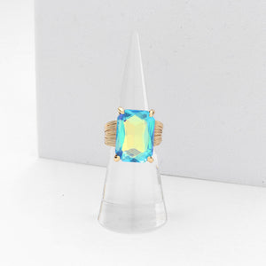 Emerald Cut Stone Adjustable Ring-Iryna